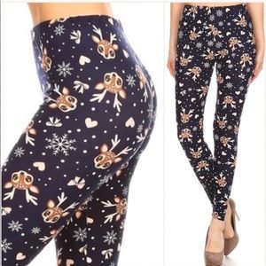 New! Baby reindeer hearts snowflake leggings Navy